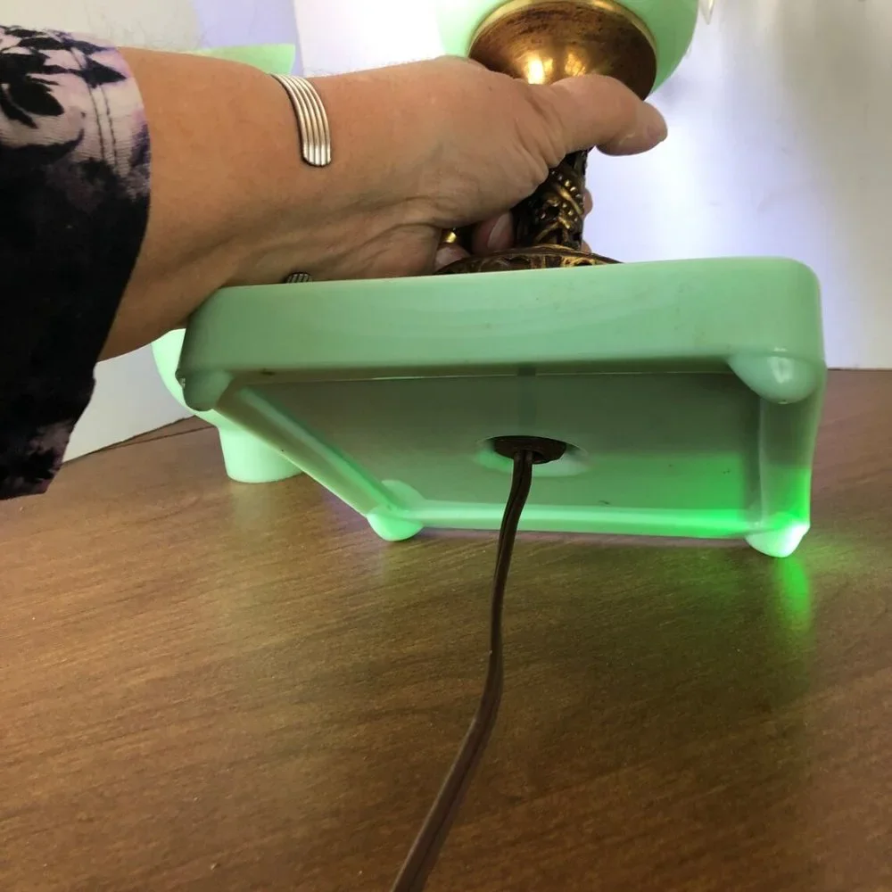 Rare Jadeite Lamp Uranium glass lamp Peacock Jefferson Glass Company Lamp Jade
